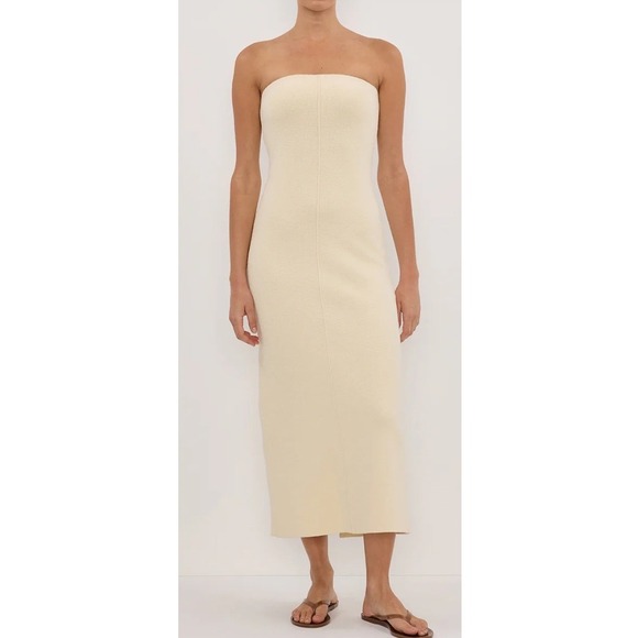 DISSH Dresses & Skirts - Dissh Owen Cream Crepe Knit Strapless Column Dress Split Hem Bodycon XS